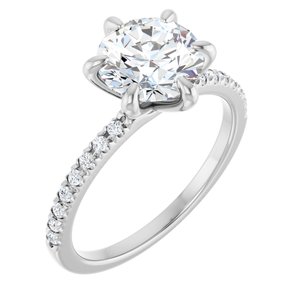 14K White Gold 8 mm Round 1/6 CTW Natural Diamond Semi-Set French-Set Engagement Ring