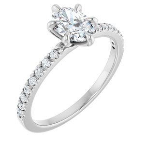 14K White Gold 7x5 mm Oval 1/6 CTW Natural Diamond Semi-Set French-Set Engagement Ring
