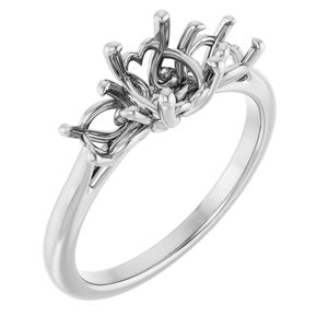 14K White Gold 8x6 mm Oval Three-Stone Engagement Ring Mounting