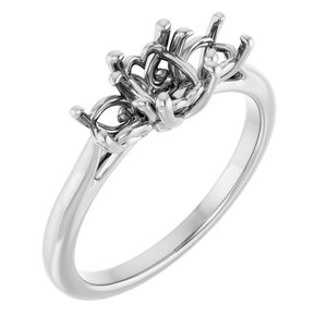 14K White Gold 7x5 mm Oval Three-Stone Engagement Ring Mounting