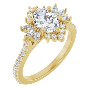 14K Yellow Gold 8x6 mm Oval 1/2 CTW Natural Diamond Semi-Set Halo-Style Engagement Ring