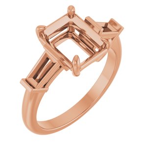 14K Rose Gold 9x7 mm Emerald Engagement Ring Mounting