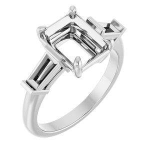 14K White Gold 9x7 mm Emerald Engagement Ring Mounting