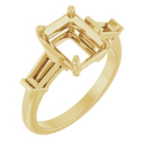 14K Yellow Gold 9x7 mm Emerald Engagement Ring Mounting