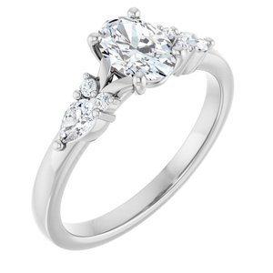 14K White Gold 7x5 mm  Oval 1/5 CTW Natural Diamond Semi-Set Engagement Ring