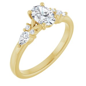 14K Yellow Gold 7x5 mm  Oval 1/5 CTW Natural Diamond Semi-Set Engagement Ring