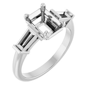 14K White Gold 8x6 mm Emerald Engagement Ring Mounting