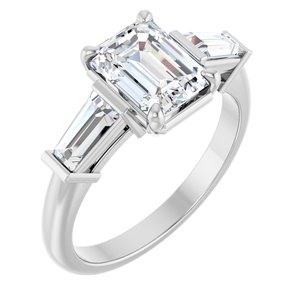 14K White Gold 8x6 mm Emerald 1/2 CTW Natural Diamond Semi-Set Diamond Engagement Ring