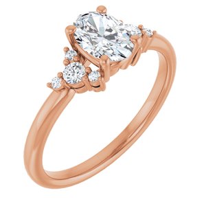14K Rose Gold 7x5 mm Oval 1/8 CTW Natural Diamond Semi-Set Engagement Ring