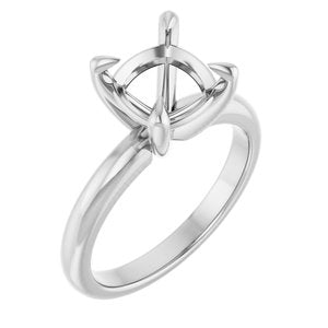 14K White Gold 8x8 mm Cushion Solitaire Engagement Ring Mounting