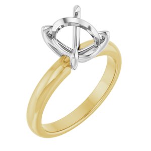 14K Yellow/White Gold 10x8 mm Oval Solitaire Engagement Ring Mounting