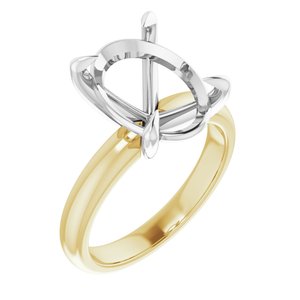 14K Yellow/White Gold 14x10 mm Oval Solitaire Engagement Ring Mounting