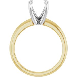 14K Yellow/White Gold 7x7 mm Cushion Solitaire Engagement Ring Mounting