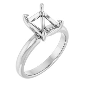 14K White Gold 9x7 mm Emerald Solitaire Engagement Ring Mounting