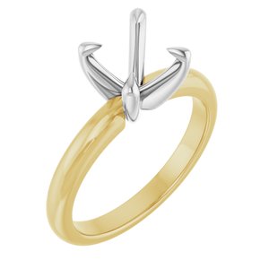 14K Yellow/White Gold 7x7 mm Cushion Solitaire Engagement Ring Mounting