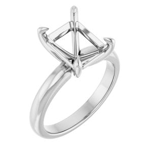 14K White Gold 10x8 mm Emerald Solitaire Engagement Ring Mounting