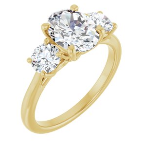 14K Yellow Gold 9x7 mm Oval 3/4 CTW Natural Diamond Semi-Set Three-Stone Engagement Ring