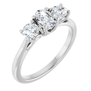 14K White Gold 6x4 mm Oval 1/2 CTW Natural Diamond Semi-Set Three-Stone Engagement Ring