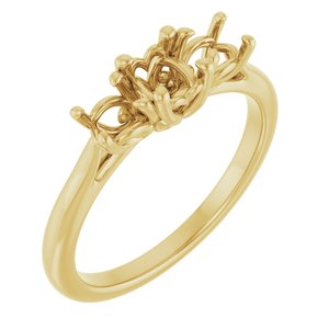 14K Yellow Gold 6x4 mm Oval Three-Stone Engagement Ring Mounting