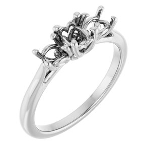 14K White Gold 6x4 mm Oval Three-Stone Engagement Ring Mounting