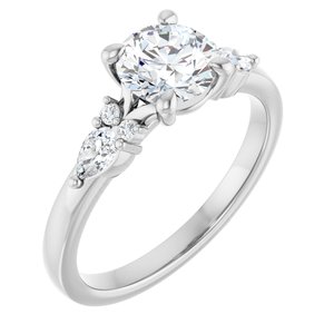 14K White Gold 6.5 mm Round 1/5 CTW Natural Diamond Semi-Set Engagement Ring