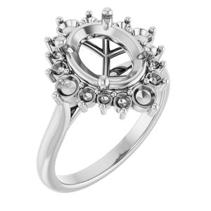 14K White Gold 10x8 mm Oval Engagement Ring Mounting