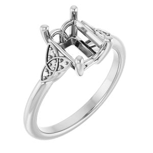 14K White Gold 8x6 mm Emerald Engagement Ring Mounting