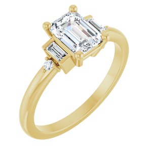 14K Yellow Gold 7x5 mm Emerald 1/10 CTW Natural Diamond Semi-Set Engagement Ring