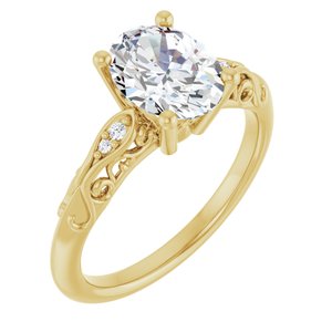 14K Yellow Gold 9x7 mm Oval .03 CTW Natural Diamond Semi-Set Engagement Ring