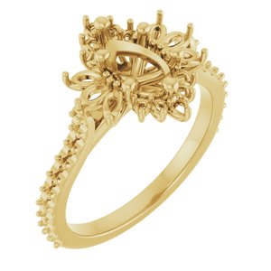 14K Yellow Gold 8x5 mm Pear Halo-Style Engagement Ring Mounting