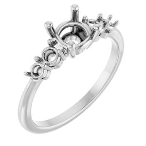 14K White Gold 6.5 mm Round Accented Engagement Ring Mounting