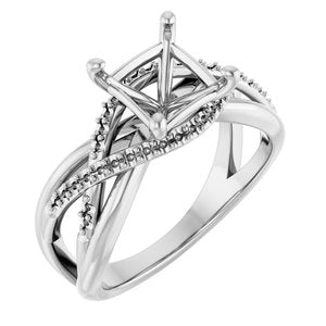 14K White Gold 6.5 mm Square Engagement Ring Mounting