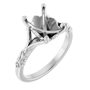 14K White Gold 9x7 mm Emerald Solitaire Engagement Ring Mounting
