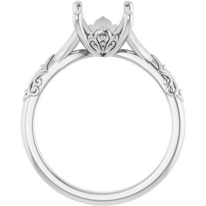 14K White Gold 9x7 mm Emerald Solitaire Engagement Ring Mounting