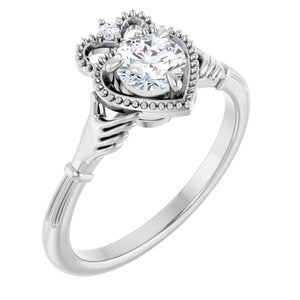 14K White Gold 5.2 mm Round .015 CTW Natural Diamond Semi-Set Claddagh Engagement Ring