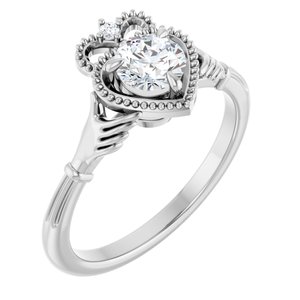 14K White Gold 5.2 mm Round .015 CTW Natural Diamond Semi-Set Claddagh Engagement Ring