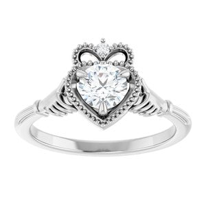 14K White Gold 5.2 mm Round .015 CTW Natural Diamond Semi-Set Claddagh Engagement Ring