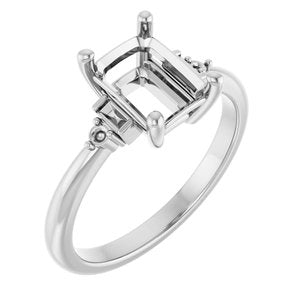14K White Gold 8x6 mm Emerald Engagement Ring Mounting
