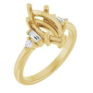 14K Yellow Gold 12x6 mm Marquise 1/6 CTW Lab-Grown Diamond Semi-Set Engagement Ring