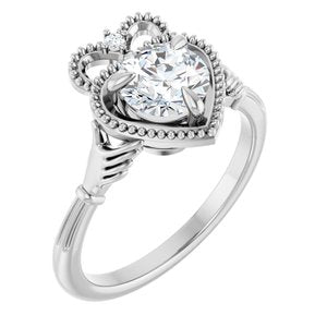 14K White Gold 6.5 mm Round .015 CTW Natural Diamond Semi-Set Claddagh Engagement Ring