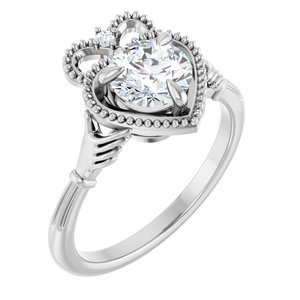 14K White Gold 6.5 mm Round .015 CTW Natural Diamond Semi-Set Claddagh Engagement Ring