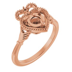 14K Rose Gold 6.5 mm Round Claddagh Claw Prong Engagement Ring Mounting