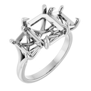 14K White Gold 10x8 mm Emerald Engagement Ring Mounting