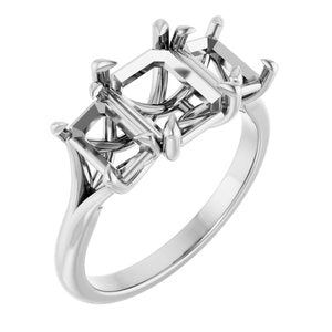14K White Gold 8x6 mm Emerald Engagement Ring Mounting