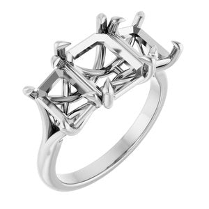 14K White Gold 9x7 mm Emerald Engagement Ring Mounting