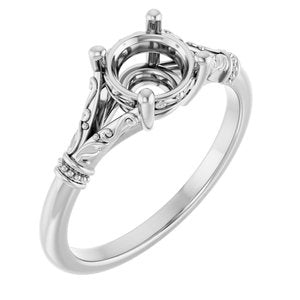 14K White Gold 6.5 mm Round Solitaire Engagement Ring Mounting