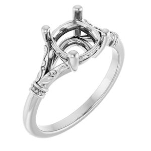 18K White Gold 7 mm Cushion Solitaire Engagement Ring Mounting