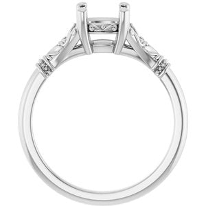14K White Gold 6 mm Cushion Solitaire Engagement Ring Mounting