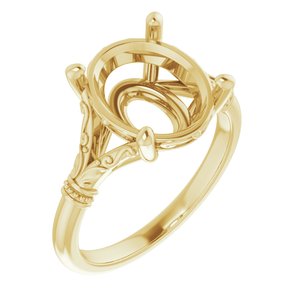 14K Yellow Gold 12x10 mm Oval Solitaire Engagement Ring Mounting