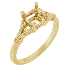 10K Yellow Gold 6 mm Asscher Solitaire Engagement Ring Mounting